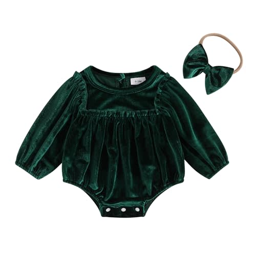 Thorn Tree Newborn Baby Girls Christmas Clothes Long Sleeve Velvet Ruffle Romper& Headband Fall Winter Outfits