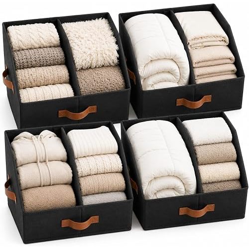 HOMELUX THEORY Closet Organizers Storage, Large Collapsible Bin 4pc, Black