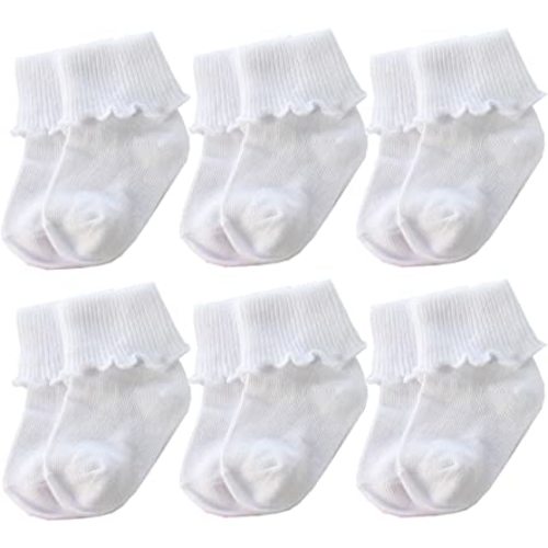 Xiyadun 6 &12 Pairs Infant Toddler Baby Kids Turn Cuff Ruffle Cotton Socks