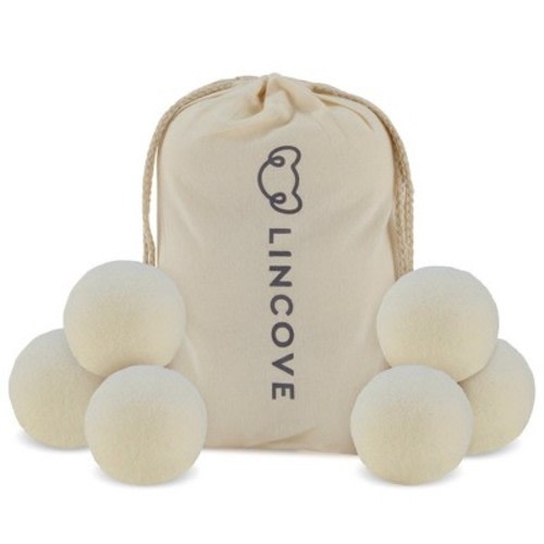 Lincove 100% Organic Wool Dryer Balls - Natural Fabric Softener, Reusable Dryer Sheets Alternative, Reduces Drying Time & Static, 6pk