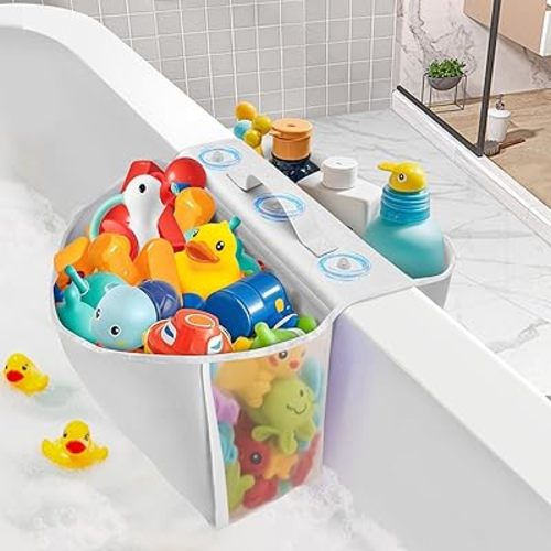 Saddle Shape Bath Toy Organizer with 2 Extra-Wide Compartments, Premium Mesh Bath Tub Toy Storage for Kids, Quick-Dry & Breathable Design, Quick-Access Bath Toy Holder for Drying Toys and Storage