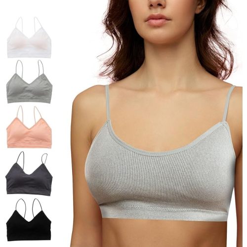 Alyce Intimates Pack of 5 Seamless Ribbed Sleep Bras for Women- Wireless, Padded Lounge Bra/Soft Sleeping Bralettes, M