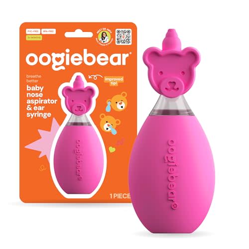 oogiebear: Baby Nasal Aspirator - Safe Booger & Earwax Remover for Newborns, Infants, Toddlers - Better Syringe, Airtight Suction, Nose Sucker - Essential Baby Stuff, Diaper Bag Must-Haves, Pink