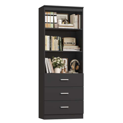 Homfa 71" Tall Bookcases with 3 Large Drawers & 3 Shelves, Wooden Bookshelf for Living Room Office, Black