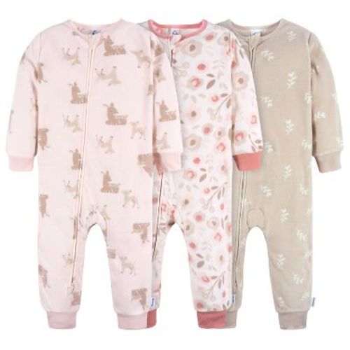 Gerber Baby Girls' Footless Fleece Pajamas, 3-Pack