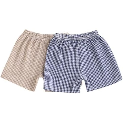 2-Pack Toddler Baby Boy Girl Gingham Seersucker Shorts Elastic Waist Check Shorts Summer Casual Short Pants Bottoms
