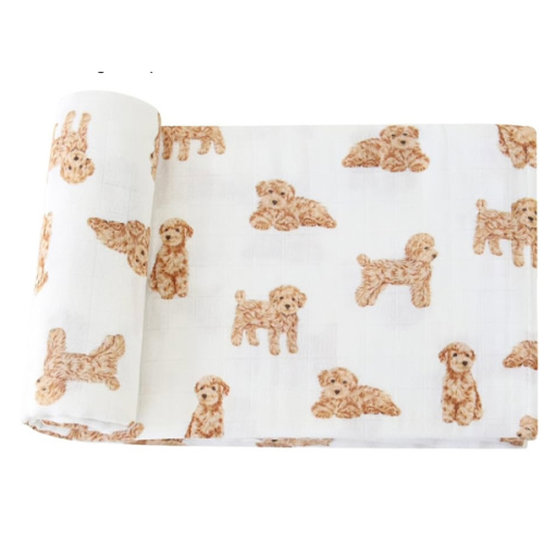 LifeTree Baby Swaddle Blankets Dog, 70% Viscose from Bamboo and 30% Cotton Muslin Swaddle Blankets Boys Girls Swaddling Wrap Receiving Blanket for Newborn, Large 47" x 47", Poodle Puppy