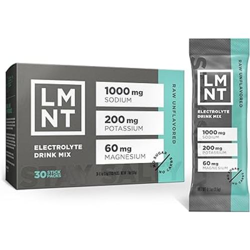 LMNT Zero Sugar Electrolytes - Raw Unflavored Salt | Drink Mix | 30-Count