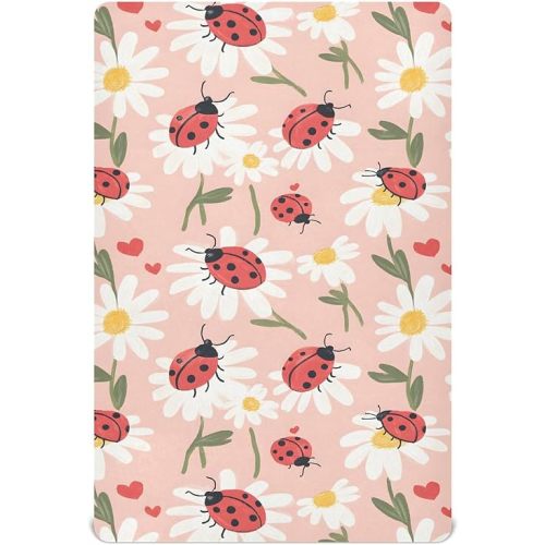 Ladybugs and Daisies Fitted Crib Sheets Soft Crib Sheet Fits Standard Crib & Toddler Bed Mattress - 28 x 52 inches