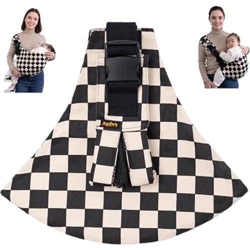 Baby Sling Carrier, Premium Cotton Baby Carrier for Toddlers, Adjustable & Breathable Toddler Carrier with Ventilated Straps, Lightweight & Travel-Friendly Design (Ebony Check)