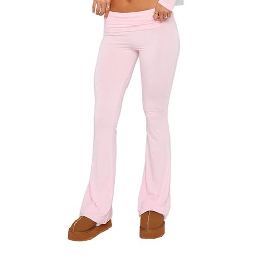 Fawjsais Flare Leggings for Women Skinny Fold Over Leggings Bootcut Yoga Pants Low Rise Sweatpants