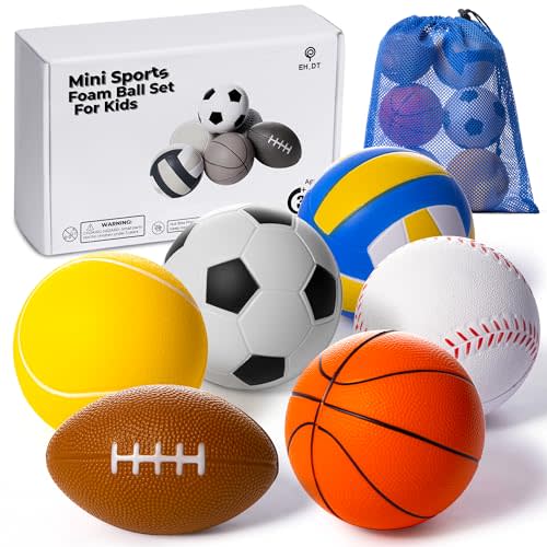 Set Of 6 Mini Sports Foam Balls for Kids, Toddler Ball Toys, Foam Football, Toddler Football, Indoor Baby Soccer, Kids Mini Basketball, Soft Baseball, Volleyball, Small Playground Balls, Baby Ball Toy