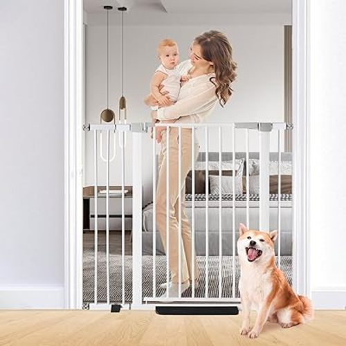 41" Tall Safety Pet Gate,Adjustable 29.92"-43.71" Wide,No Drilling Pressure Mount Kit,Auto Close Cat Gate Suitable for Stairs,Doorways,White (29.92"-43.71" W)