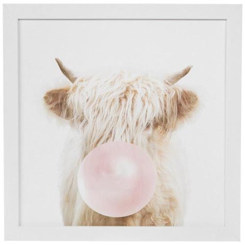 Highland Cow Bubblegum Framed Wall Decor