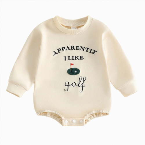 Enyan Baby Boy Golf Outfit Letter Print Onesie Sweatshirt Bubble Romper Long Sleeve Bodysuit Infant Fall Clothes(Green,6-12 Months)