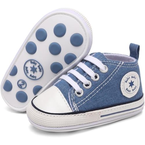 Unisex Baby Girls Boys Canvas High-top Shoes, Newborn Infant Anti-Slip Soft Sole Frist Walking Breathable Sneakers