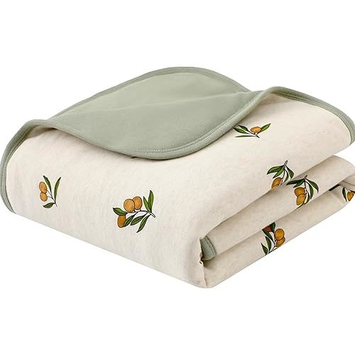 Owlivia Premium Organic Cotton Baby Blanket, Neutral Toddler Blanket with Soft Polyester Fill – Reversible Baby Infant Quilt 30"x40", Crib & Stroller Blanket(Olive Branch)