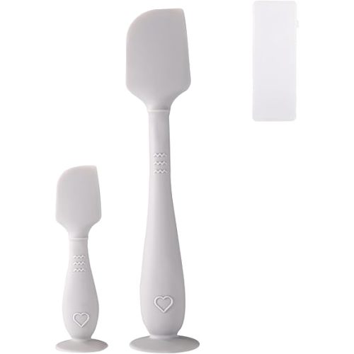 2pcs Baby Diaper Cream Spatula with Travel Case, 2 Sizes Soft Flexible Silicone Butt Paste Applicator Baby Diaper Rash Cream Spatula Bum Brush for Newborn(Grey)