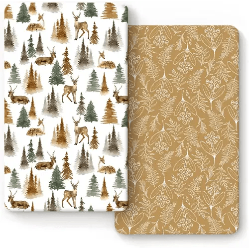 Stretchy Ultra Soft Jersey Knit Fitted Crib Sheets Set 2 Pack, Fits All Standard Crib Mattress Pads Safe and Snug, Stylish Woodland Deer Crib Sheet