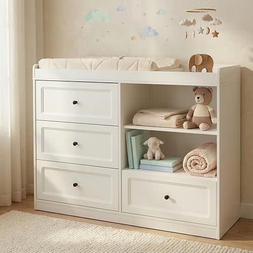 Nordee Axio Baby Changing Table Dresser with Drawers, White