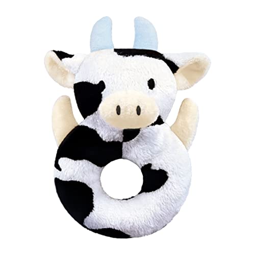 Baby Cow Soft Rattle Toy, Dairy Cattle Plush Infant Shaker Rattle Easy-Grasp Stuffed Animal Toy, Gifts for Newborns Babies Toddlers Boys Girls, Blue Horns, 6 Inches