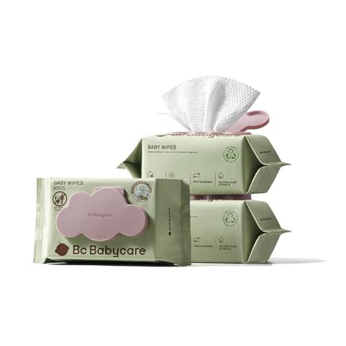Bc Babycare Cloud Moist Baby Wipes, Thick & XL, 99% Water, Ultra-Hydrating, Unscented, Hypoallergenic for Sensitive Skin, Biodegradable, 3 Flip-Top, 240 Count