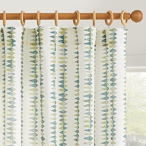 jinchan Linen Nursery Curtains for Living Room Boho Curtains for Bedroom Kids Room 84 Inches Long Geometric Printed Farmhouse Drapes Rod Pocket Window Treatment Curtain Set of 2 Panels Green