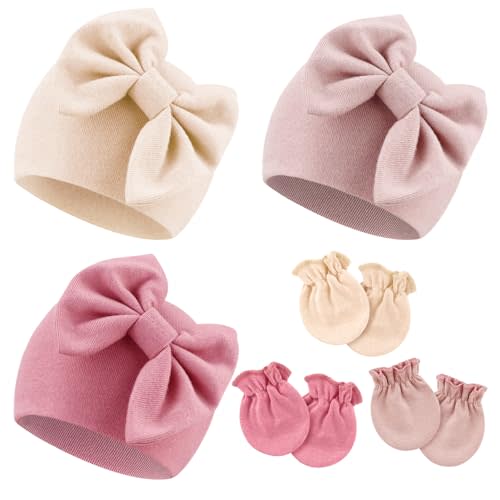 Newborn Baby Hats and Mittens Set Infant Bow Beanie Cap Toddler Gloves Newborn Hospital Hats for Baby Boy Girl Kid 0-6 Months