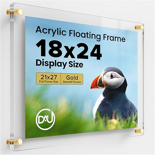 Acrylic Floating Frames Gold Standoffs(single) 18" x 24" Clear Acrylic Frames for Wall Mount Floating Picture Frame, Diploma Poster Certificate Hanging Photo Display Degree Prints Artwork Documents