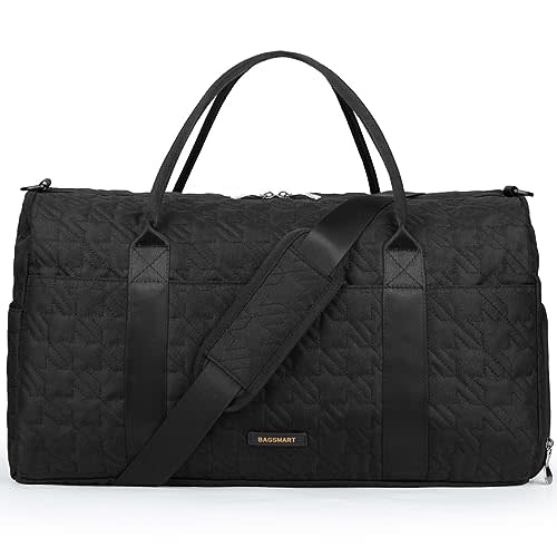 BAGSMART Black 40L Travel Duffle Bag with Shoes Compartment, Carry On Weekender Overnight Bag for Men Women