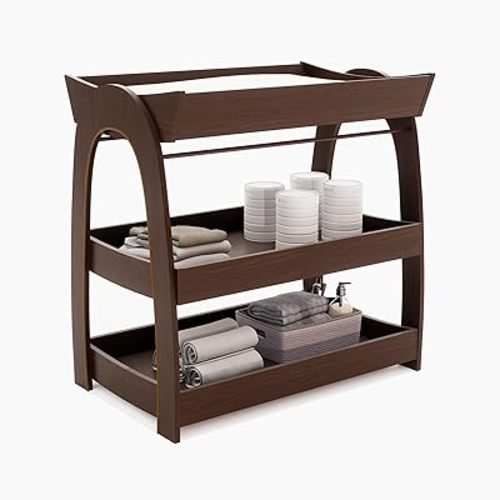 Baby Changing Table, Wood Diaper Changing Table with 2-Tier Storage Shelves, Wooden Baby Changing Station for Nursery, Modern Changing Table Dresser