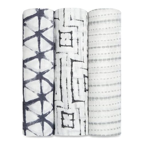 aden + anais Silky Soft Swaddle Blanket,100% Viscose from Bamboo Muslin Blankets for Girls & Boys, Baby Receiving Swaddles, Ideal Newborn & Infant Swaddling Set, 3 Pack, Pebble Shibori