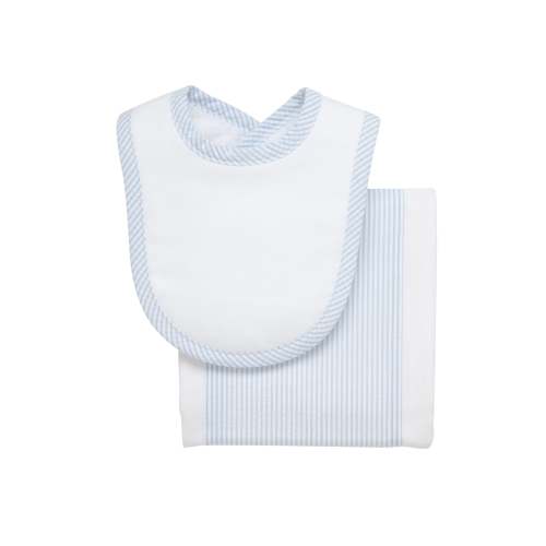 Seersucker Stripe Drooler Bib & Burp Set, Blue