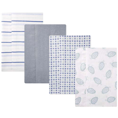 Hudson Baby Cotton Flannel Burp Cloths 4-Pack, Little Sea Turtle, One Size