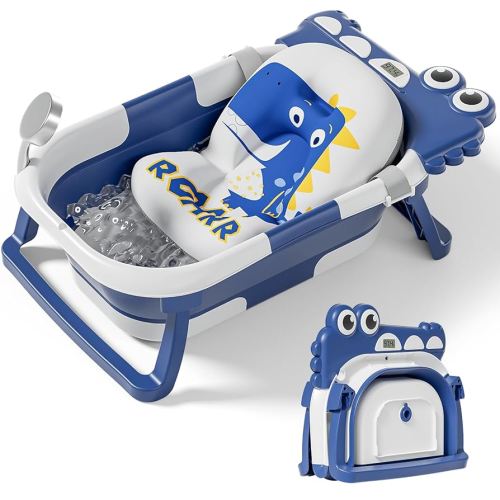 TPN Collapsible Baby Bathtub, Baby Bath Tub with Soft Cushion & Real-Time Thermometer, Baby Bathtub Infant to Toddler Tub (0-36 Months), Portable Newborn Travel Bath tub