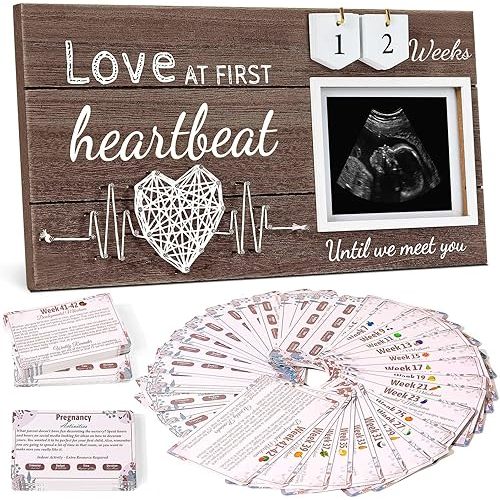 Garybank New Mom Gifts 2024- Love at First Sight Ultrasound Picture Frame, w/ Weekly Pregnancy Milestone Cards & Pregnant Activities Cards, Gender Reveal Pregnancy Gifts for Pregnant Women from Sister