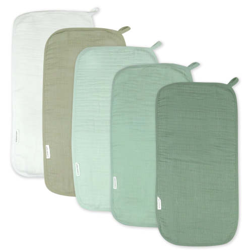 5-Pack Organic Cotton Multi-layer Woven Burp Cloths – Sage Ombre color