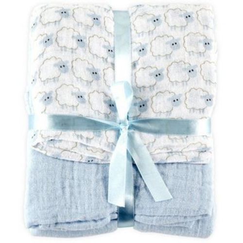 Hudson Baby Infant Boy Cotton Muslin Swaddle Blankets, Blue Sheep, One Size