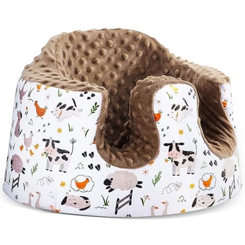 BOMOLOUR Seat Cover Compatible with Bumbo and Nuby Seat, Brown Farm | Floor Seat Cover for Boys and Girls, Removable Breathable Baby Seat Cover, New Designed, Anti-Slip, Seat Not Included