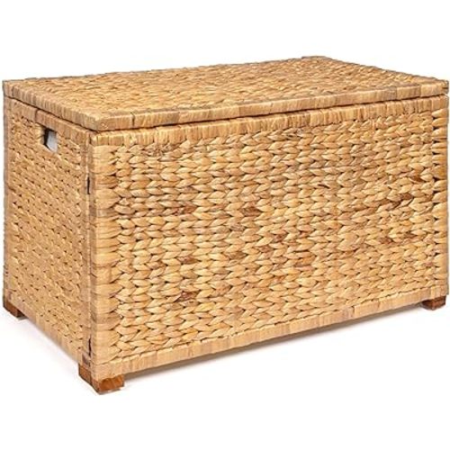 happimess HPM9005A Anada Wicker Weave 30" Storage Trunk, Wooden Frame/Water Hyacinth, Farmhouse, Transitional, Coastal, Rustic for Office, Dorm Room, Living-Room, Bedroom, Dining-Room, Natural