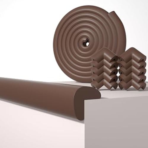 QYV Baby Corner Protector Guards, 16.4FT 0.47'' Thick, Peel and Stick | Flexible, NBR Foam Rubber, Self-Adhesive, L-Shape Edge Protectors Child Safety Bumper for Furniture with 10 Corners, Coffee