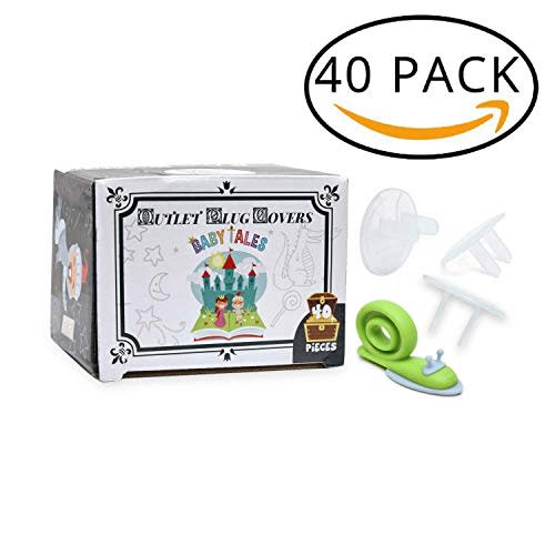 Clear Electric Outlet Covers Baby Proofing 40-Pack | Bonus Door Pinch Guard | Large Outlet Plugs Covers Baby Safety | Tight Sure Fit Child Proofing Socket Covers | Sturdy Plug Protectors by Baby Tales