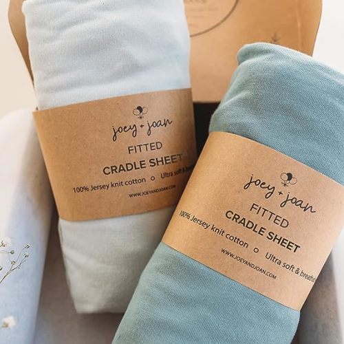 Joey + Joan Cradle Sheets Fitted 18 x 36 Inch – Buttery Soft 100% Cotton – Light + Dark Sage Green – 2 Pack