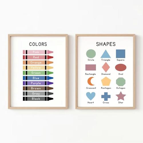 Set of 2 Educational Prints,Color Chart Shape Chart - Boho Classroom Decor,Educational Wall Art,School Supplies,Kid's Room Decor,Toddler Room Decor,Nursery Decor.Unframed (8X10 INCH)