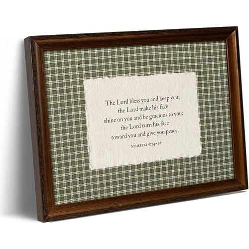 Framed Numbers 6:24-26 Scripture Wall Art Vintage Green Gingham Home Decor