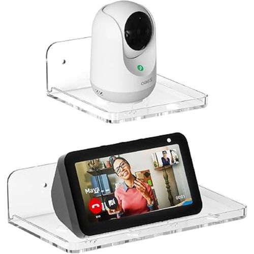 Wall Mount Floating Shelves for 2 Pcs Security Baby Camera Shelf Mini Speaker Other Small Items in Bedroom Bathroom Kitchen Living Room Clear Mini Shelf Flexible Use for Wall Space(S+L)
