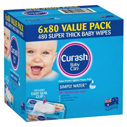 Curash Simply Water Wipes 6 x 80 Pack