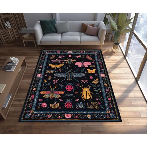 Boho Bug Rug: Floral Bohemian Insect Carpet, Kids Room Decor