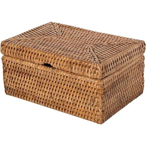 Kouboo Rattan Wet Wipes Box - Decorative Container with Hinged Lid for Jewelry and Small Items - Honey-Brown