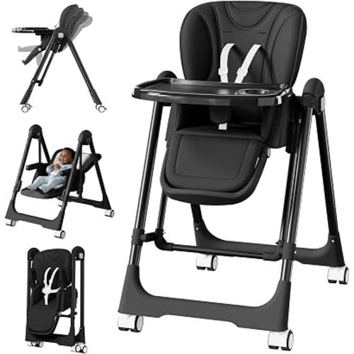 High Chairs for Babies and Toddlers Foldable with Rocking Mode (Black)